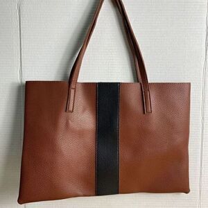 Vince Camuto Luck Tote Brown/Black Pebbled Vegan Leather Shoulder Bag Handbag